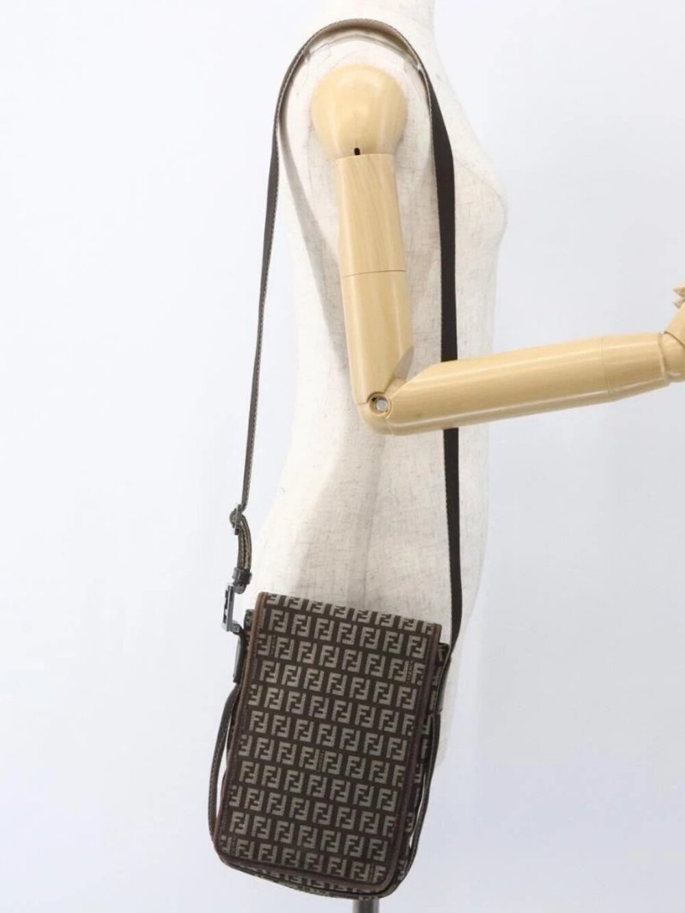 FENDI Zucchino Canvas Shoulder Bag Brown Auth SW1875 - Picture 1 of 16